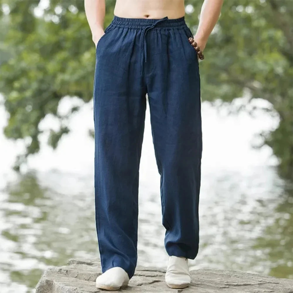 Men's Relaxed Fit Linen Trousers - Classic Colours - lifestyle view | SAINT DOR