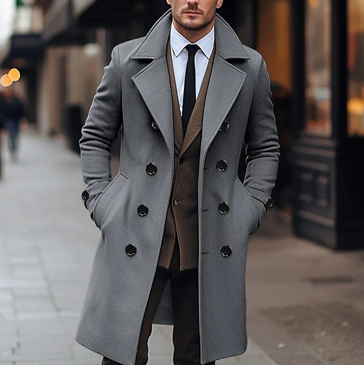 Men's Long Wool Business Coat - Stylish Wool Coat for Elegant Anlaesse - product view
