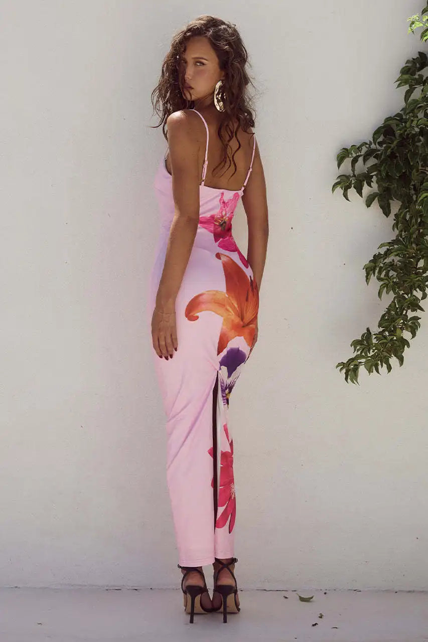 Women's Floral Maxi Dress – Lily Print Beach Resort – view 15
