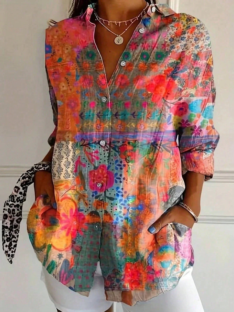 Women's Top - Colorful Blouse with Playful Print in Pink