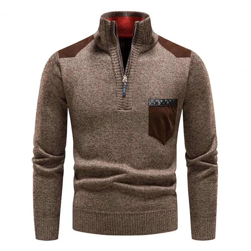 Men's half-zip knit jumper, cuff and hem detail