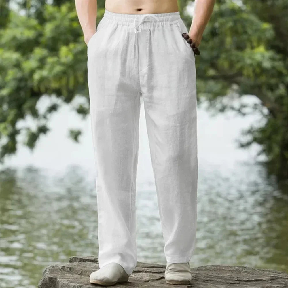 Men's Relaxed Fit Linen Trousers - Classic Colours - back view | SAINT DOR