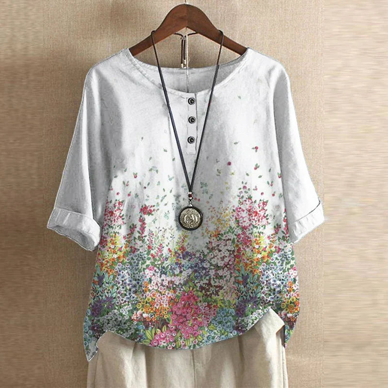 Women's Top - Retro-Inspired Blouse in Light Gray