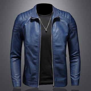 Men's Ribbed Shoulder Open Collar Leather Jacket – Saint Dor UK – front view