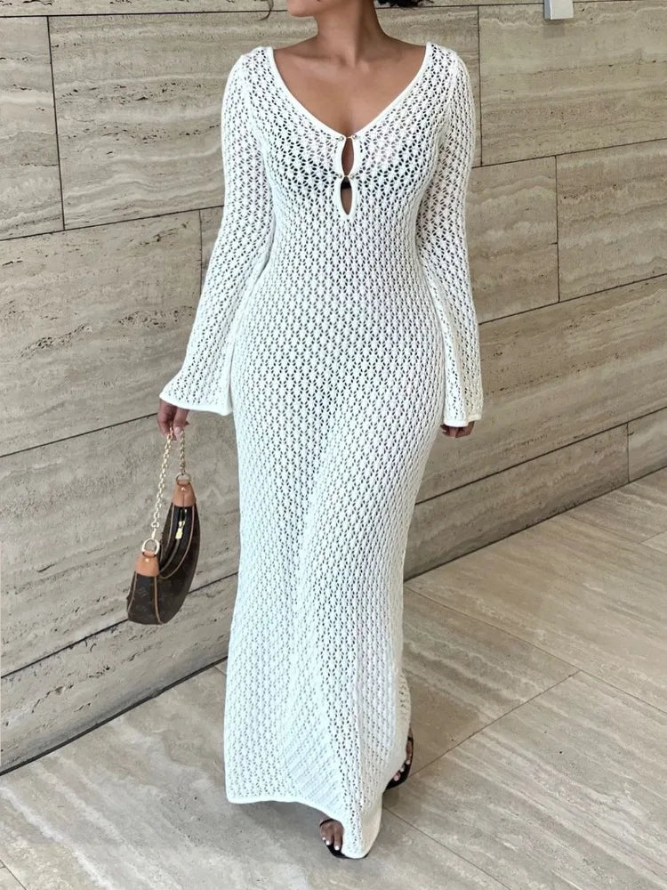 Women's Sheer Crochet Beach Dress – Resort Cover-Up – front view