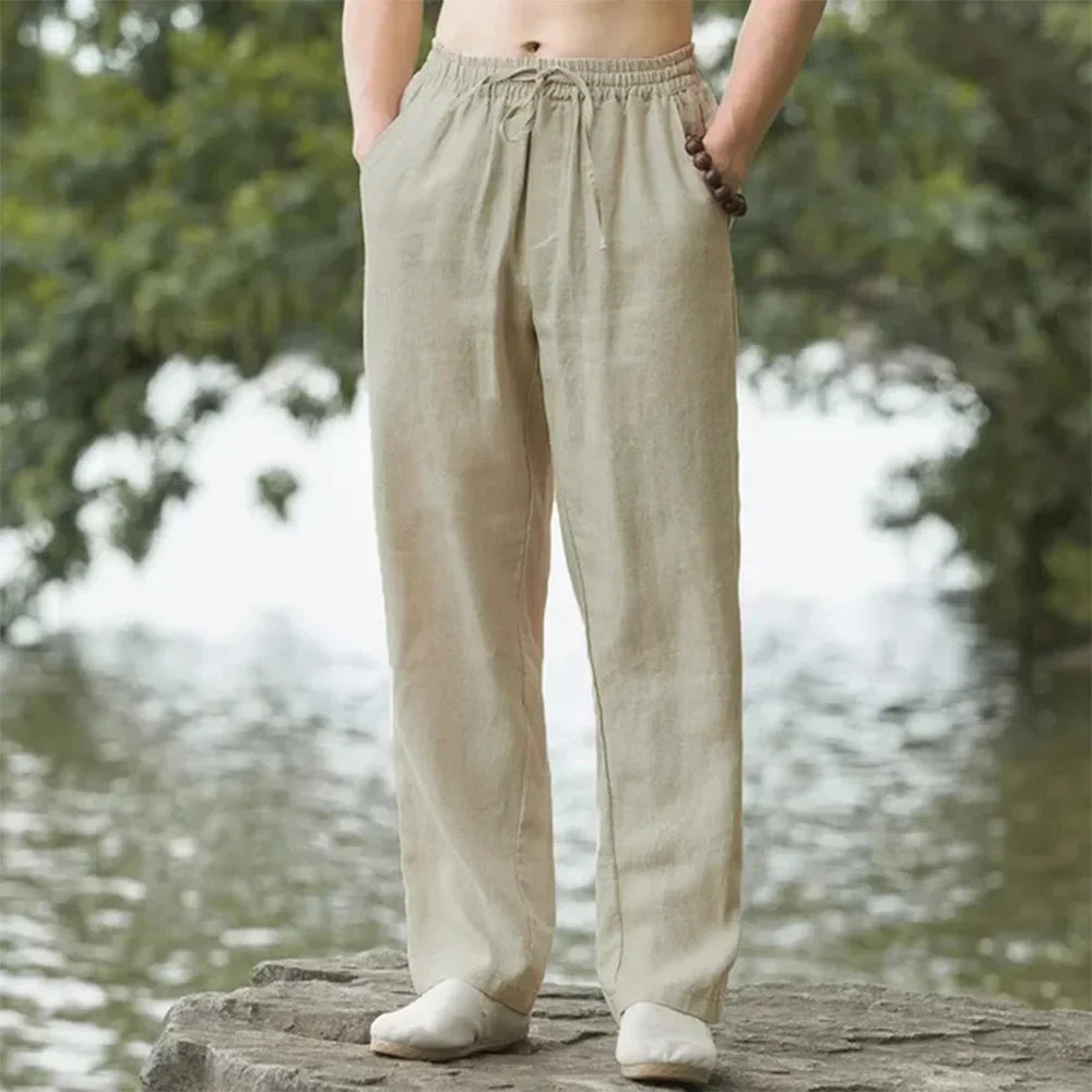 Men's Relaxed Fit Linen Trousers - Classic Colours - product view | SAINT DOR