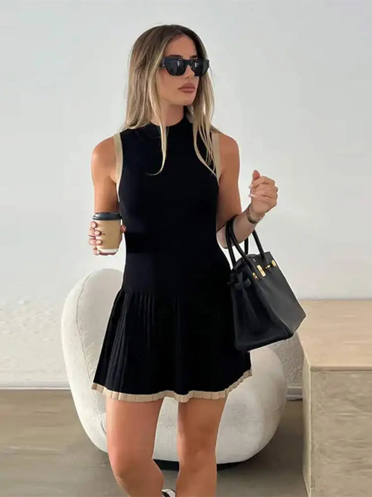 Women's Drop Waist Knit Dress – Contrast Tennis Style – back view