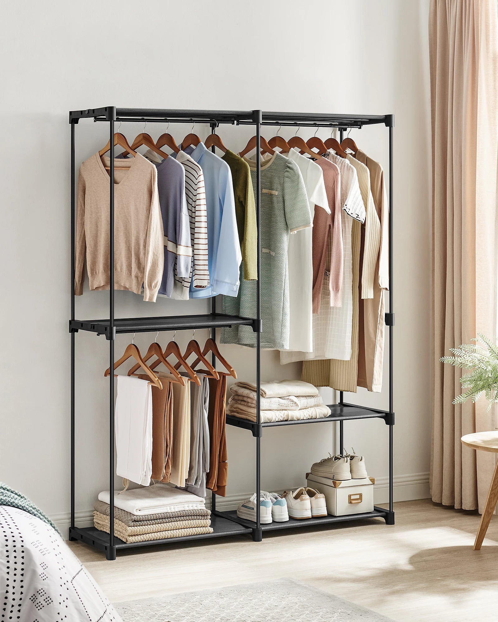 Open Wardrobe Rail System – 3 Rails Steel Frame 138x182cm – side view