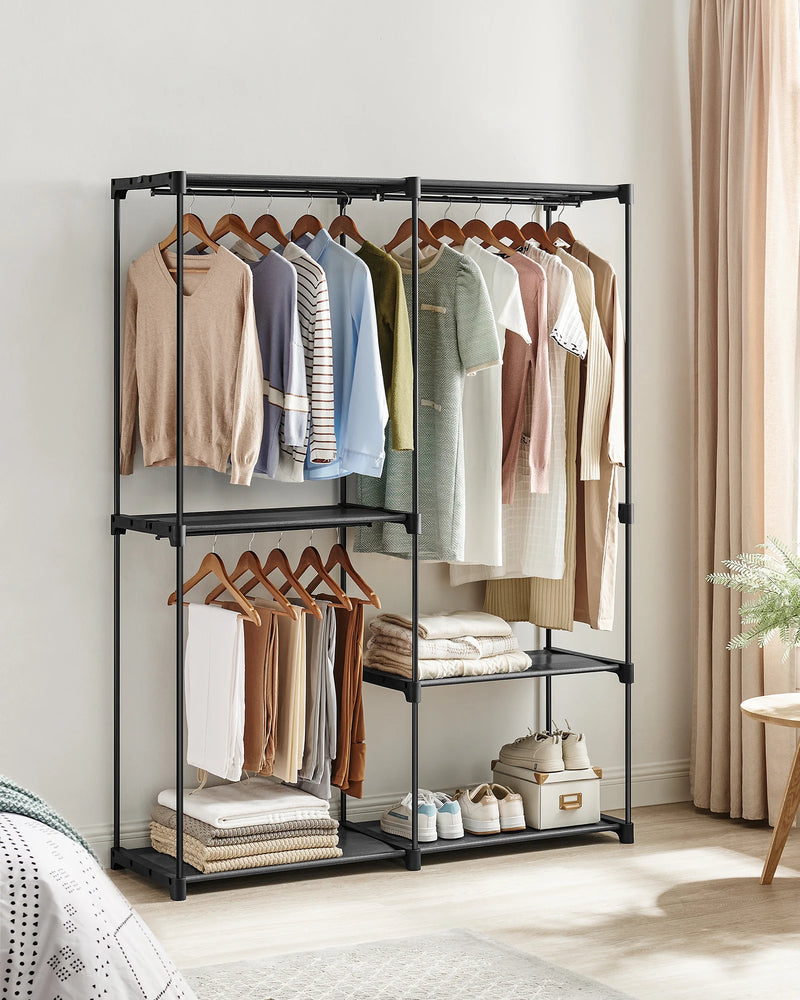 Open Wardrobe Rail System – 3 Rails Steel Frame 138x182cm – side view
