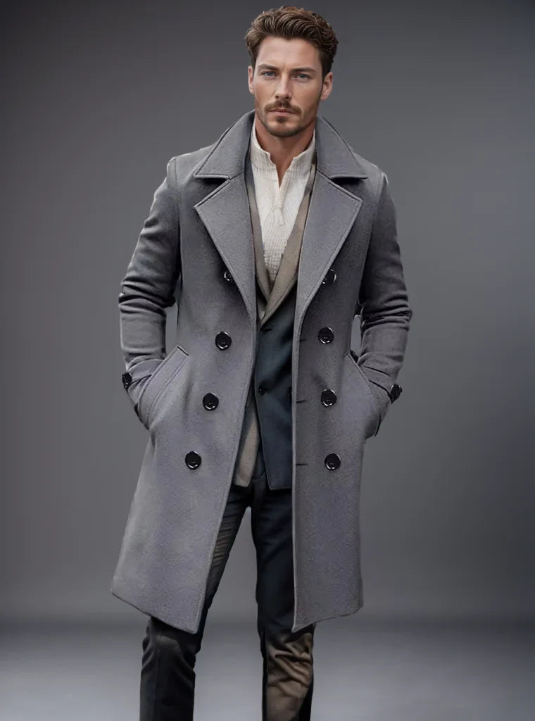 Men's Long Wool Business Coat - Stylish Wool Coat for Elegant Anlaesse - side view