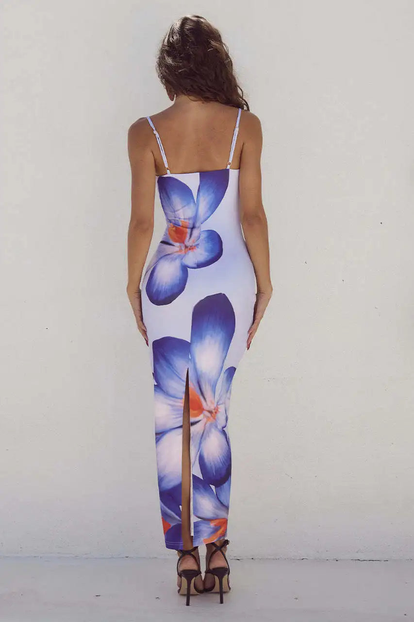 Women's Floral Maxi Dress – Lily Print Beach Resort – full length view