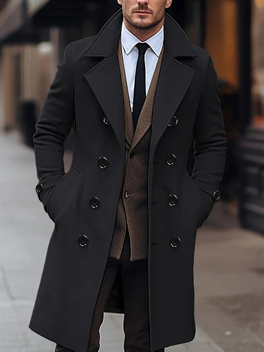 Men's Long Wool Business Coat - Stylish Wool Coat for Elegant Anlaesse - lifestyle view