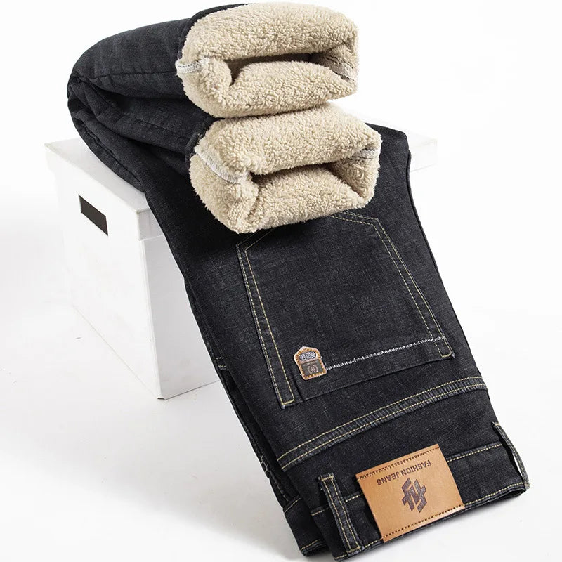 Men's Winter Fleece-Lined Denim Jeans - front view | SAINT DOR