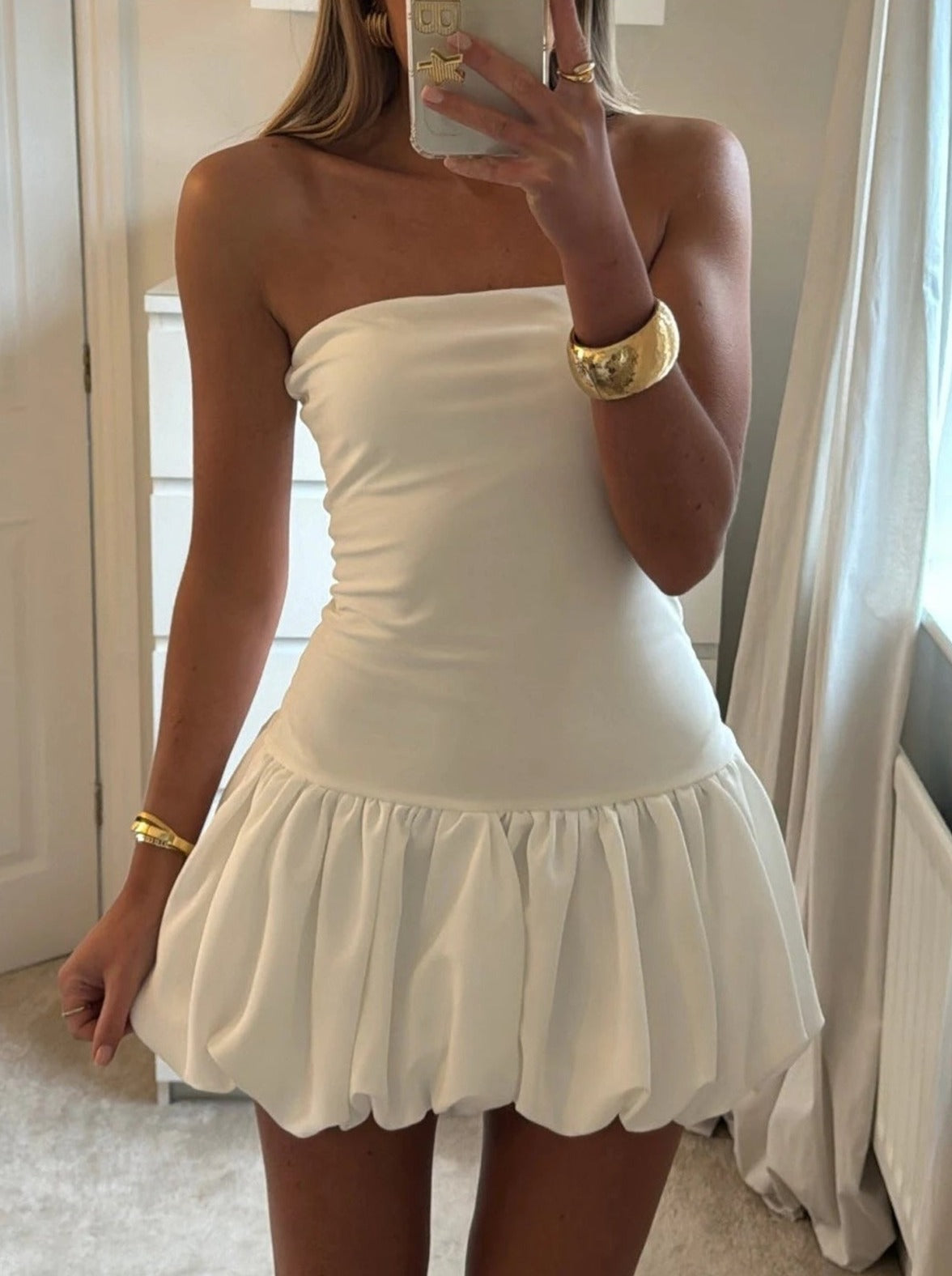 Women's Bubble Hem Bandeau Dress – Off-Shoulder Evening – front view