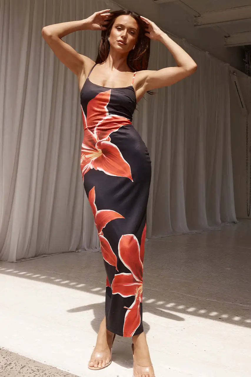Women's Floral Maxi Dress – Lily Print Beach Resort – view 12