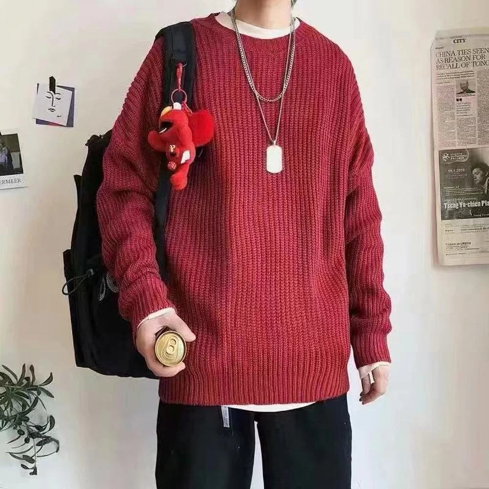 Men's oversized ribbed jumper in Burgundy