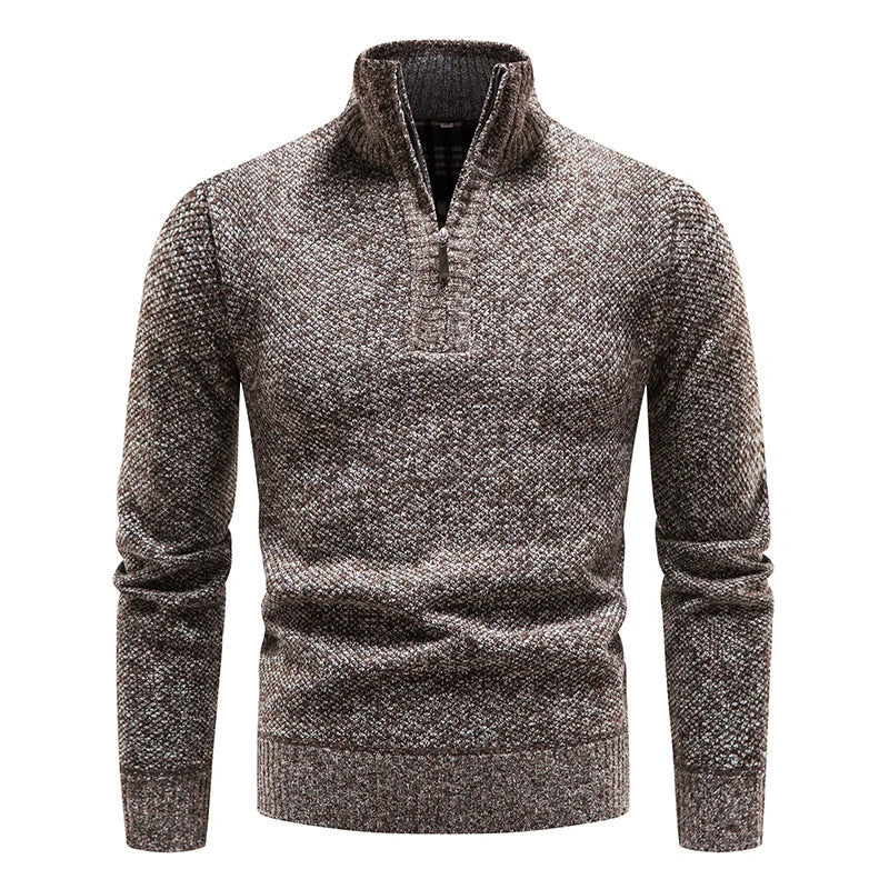 Men's half-zip funnel neck jumper in flecked knit, front view