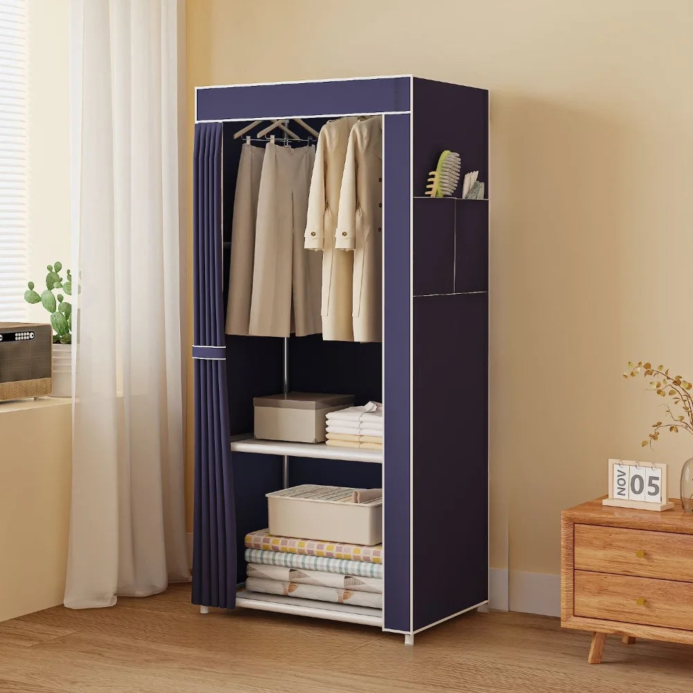 Foldable Wardrobe with Curtain – 56x146cm Dust-Proof – side view