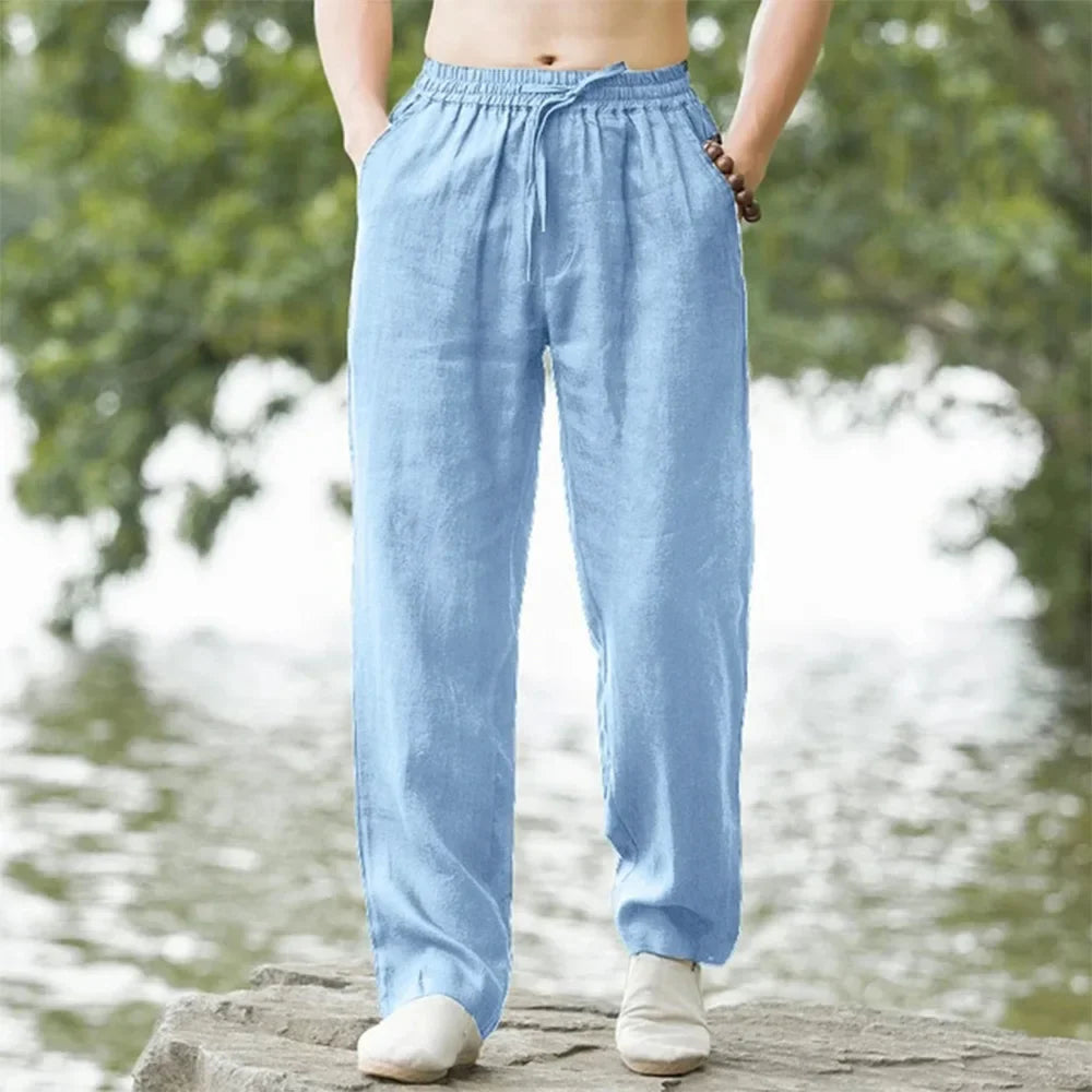 Men's Relaxed Fit Linen Trousers - Classic Colours - front view | SAINT DOR