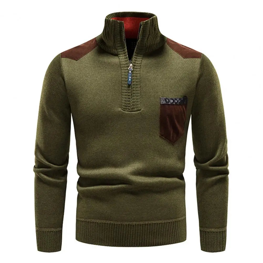 Marled knit half-zip jumper with ribbed hem, full length