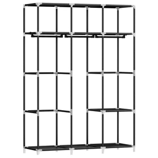 Black Fabric Wardrobe – 3 Rails 9 Shelves 130x176cm – front view