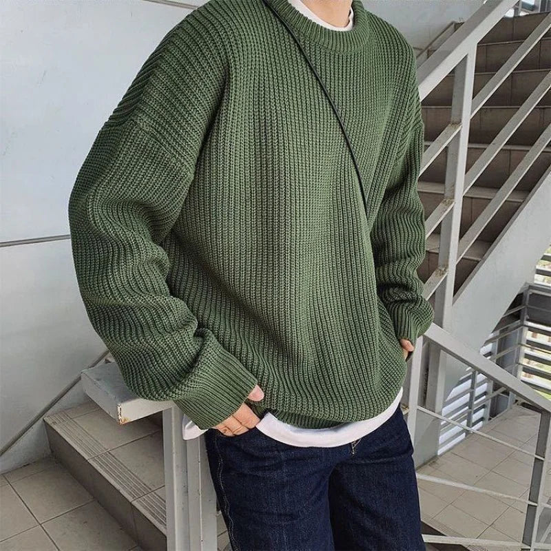 Men's oversized ribbed jumper in Olive