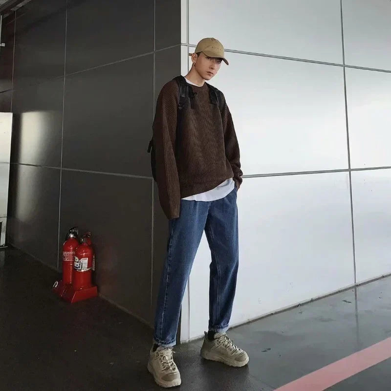 Men's oversized ribbed jumper in Brown