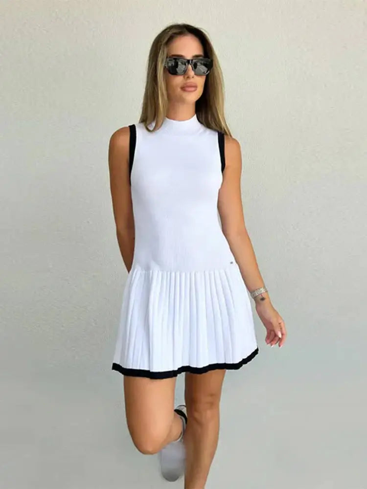 Women's Drop Waist Knit Dress – Contrast Tennis Style – side view