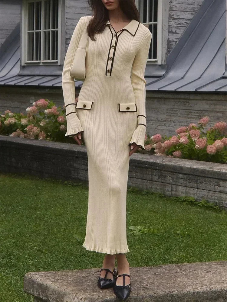 Women's Vintage Contrast Dress – Classic Elegant Occasion – full length view