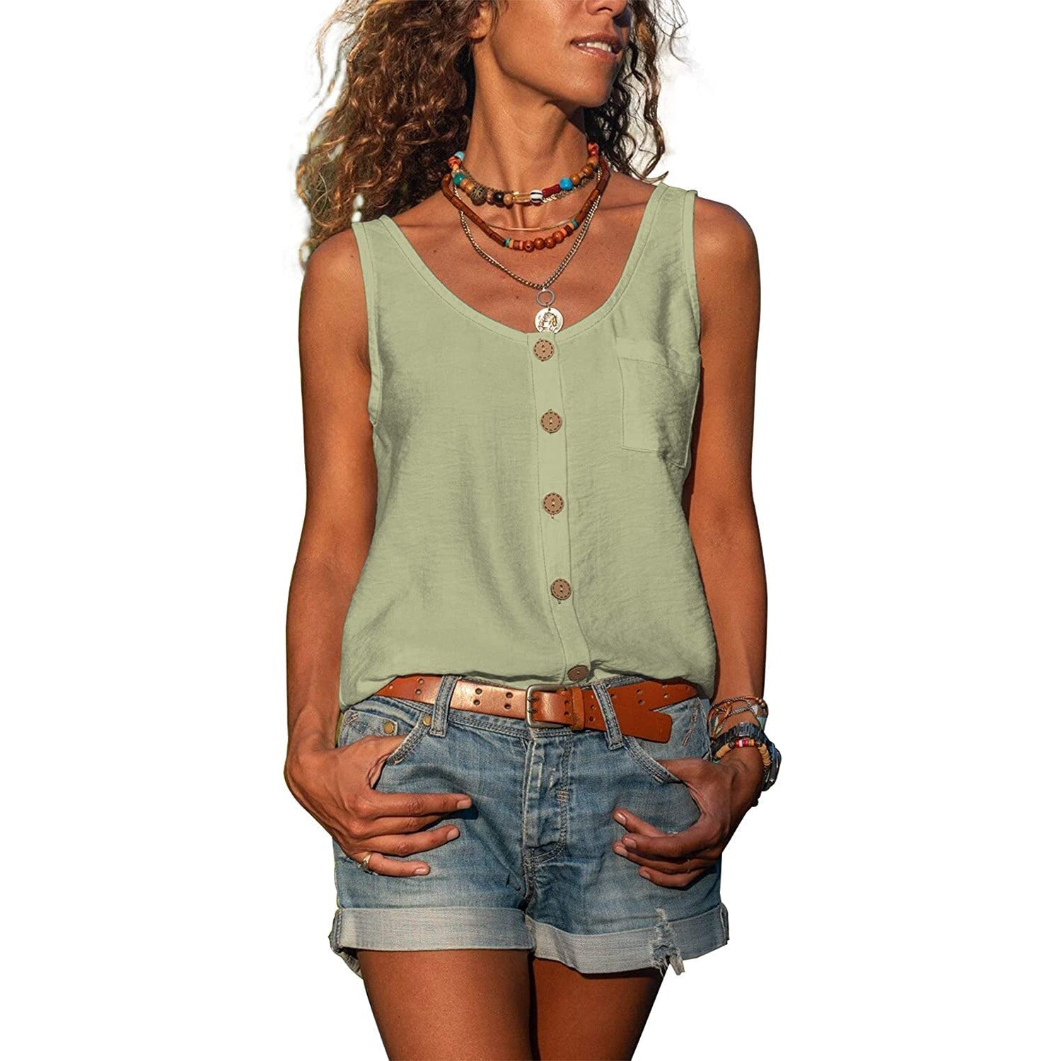 Women's Top - Elegant ladies tank top in Ibiza style in Legergroen