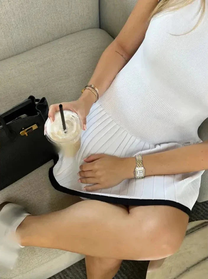 Women's drop waist knit dress contrast tennis style - image 6