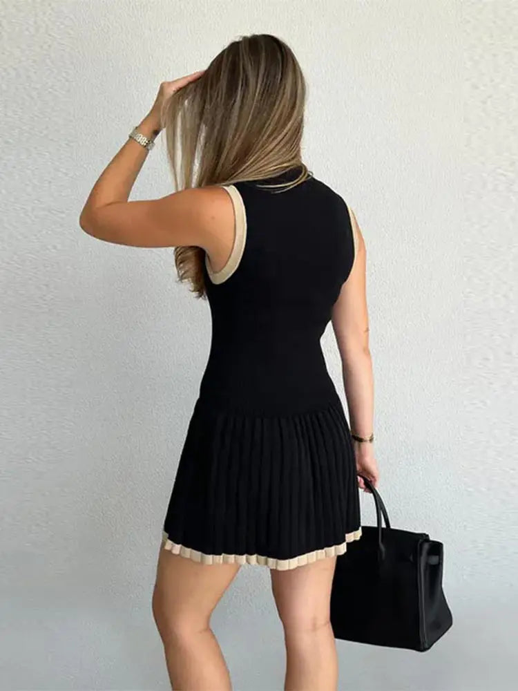 Women's Drop Waist Knit Dress – Contrast Tennis Style – lifestyle shot