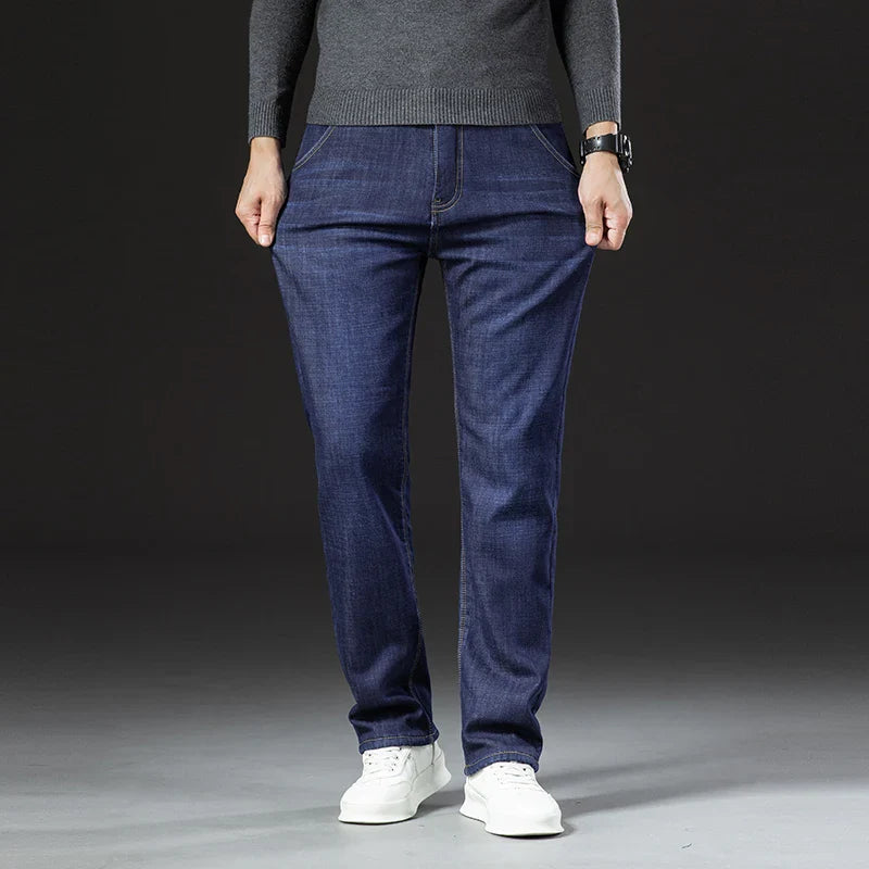 Men's Winter Fleece-Lined Denim Jeans - detail view | SAINT DOR