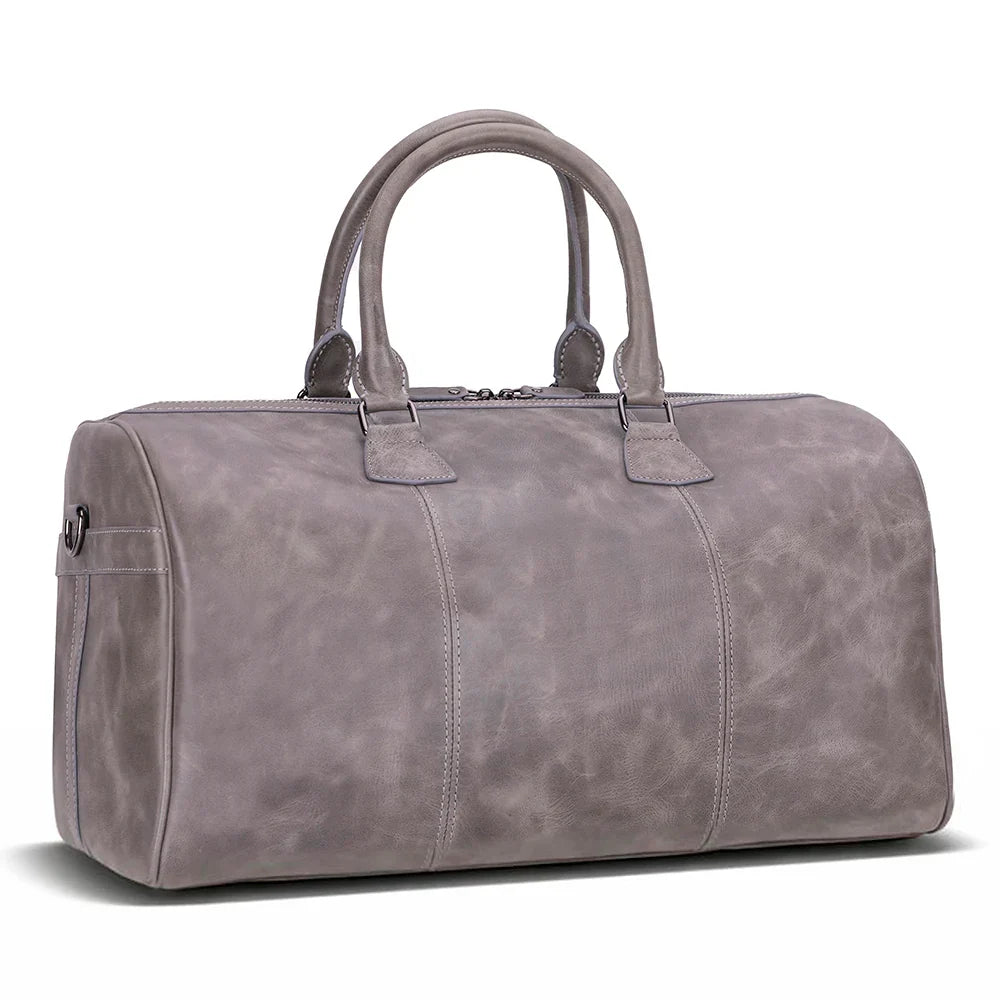 Leather Weekend Bag in Grey