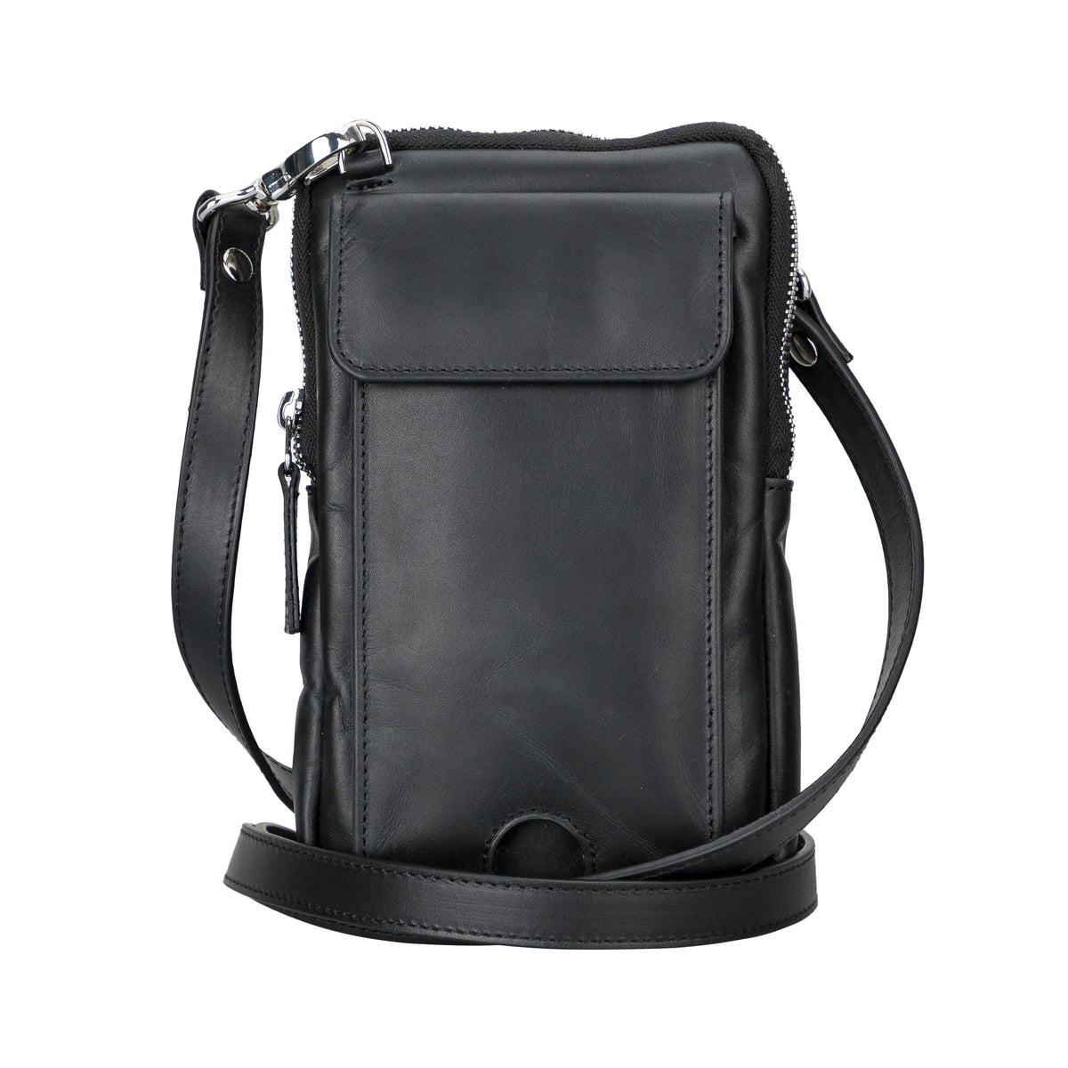 Leather Crossbody Phone Bag in Black