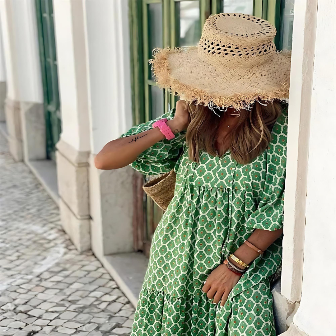 Women's Dress - Effortless Spring Dress in Green and pink (Almost sold out)