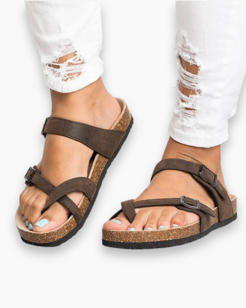 Women's cork sole sandals with adjustable straps – Saint Dor UK – side view