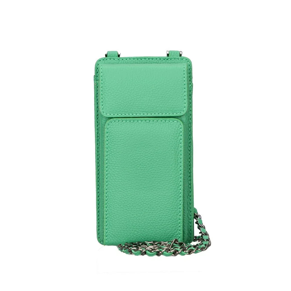 Leather Crossbody Phone Bag in Celadon