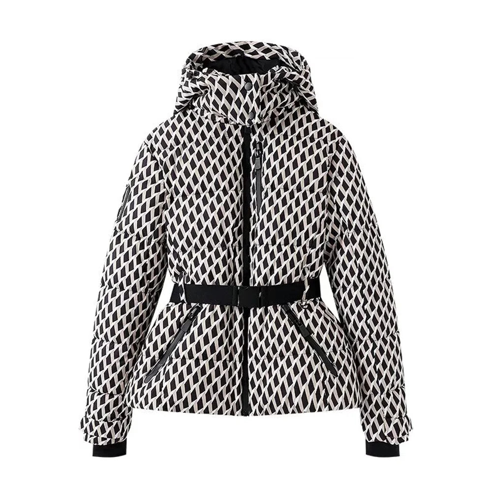 Women's padded winter coat with hood in Geometric Print