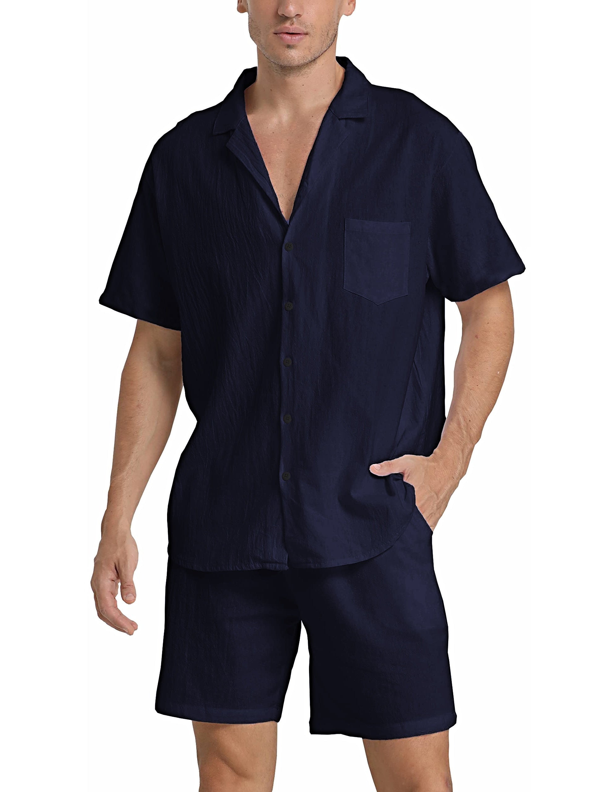 Men's Premium Linen Co-Ord Set - Breathable Summer Two-Piece in Apricot — side view