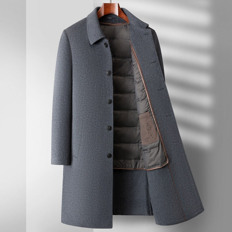 Men's Long Wool Winter Jackett - Stylish and Warm Winter Coat for Men - side view