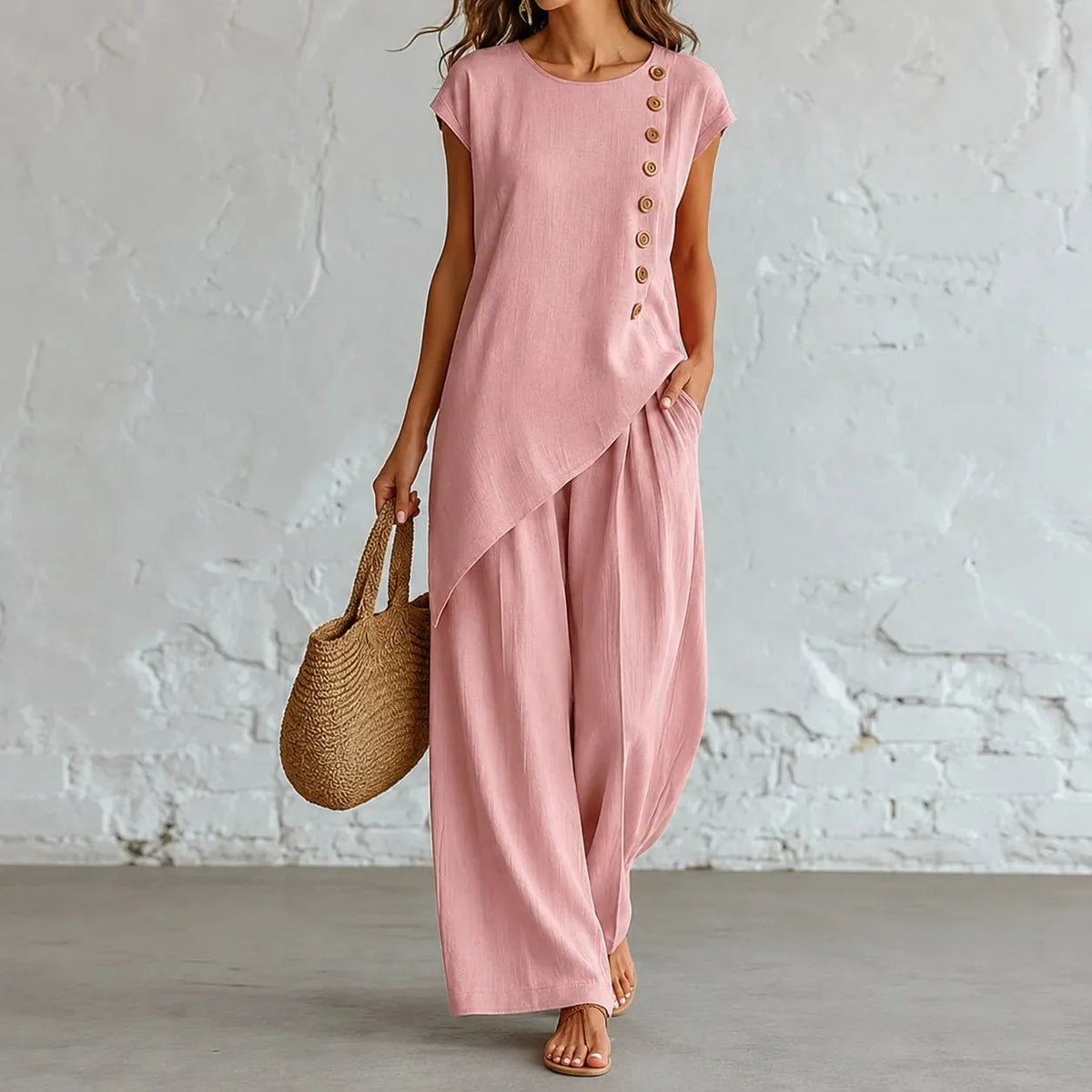 Women's two-piece set with asymmetric hem in Blush