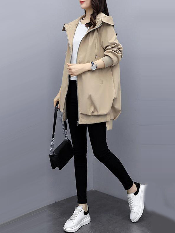 Longline hooded jacket with a zip front and slanted pockets