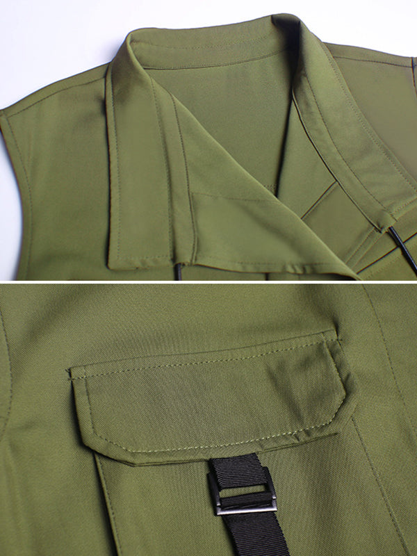 Long sleeveless gilet with a drawstring waist and an open front