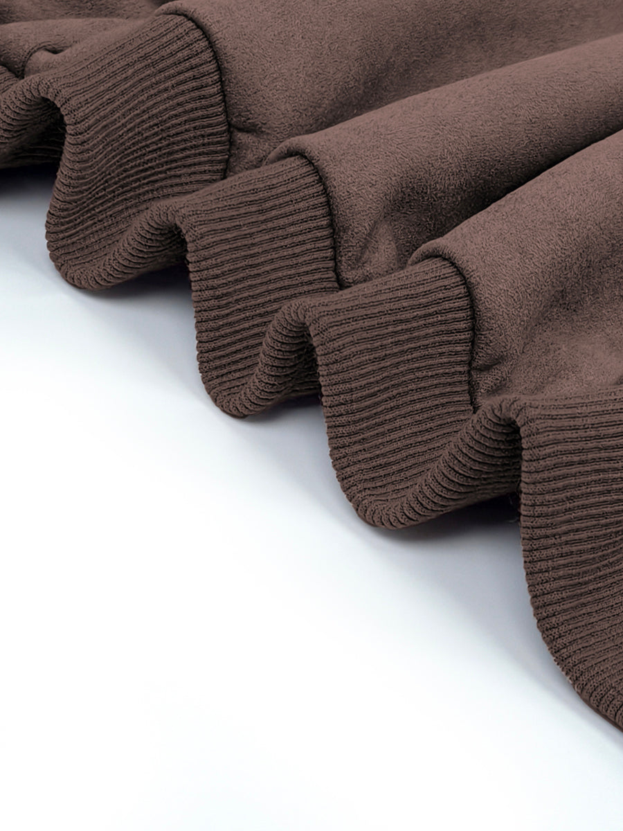 Cropped bomber jacket in soft coffee suede-look cloth