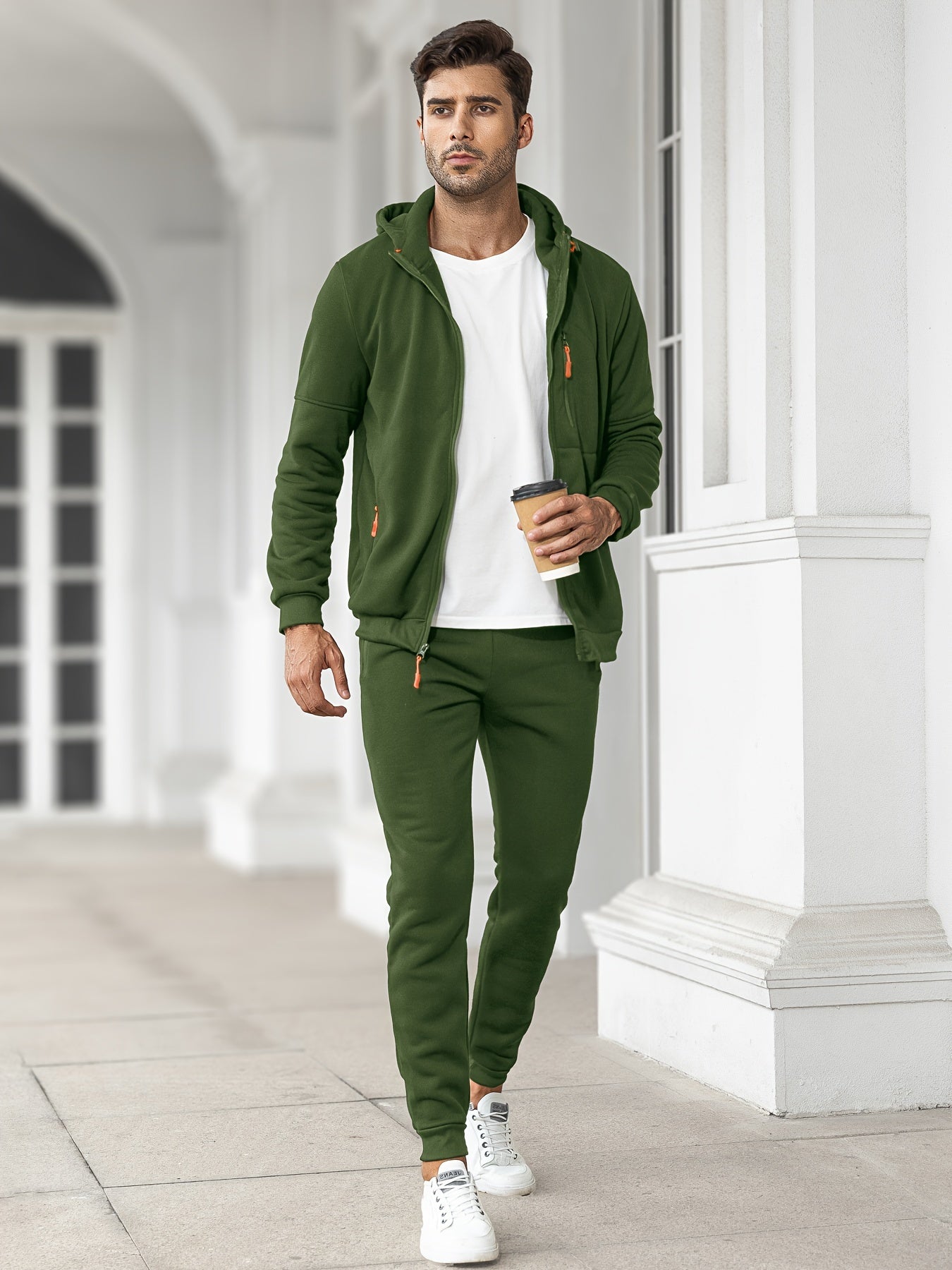 Men's Warm Winter Tracksuit - Fleece-Lined Hooded Co-Ord Set — side view