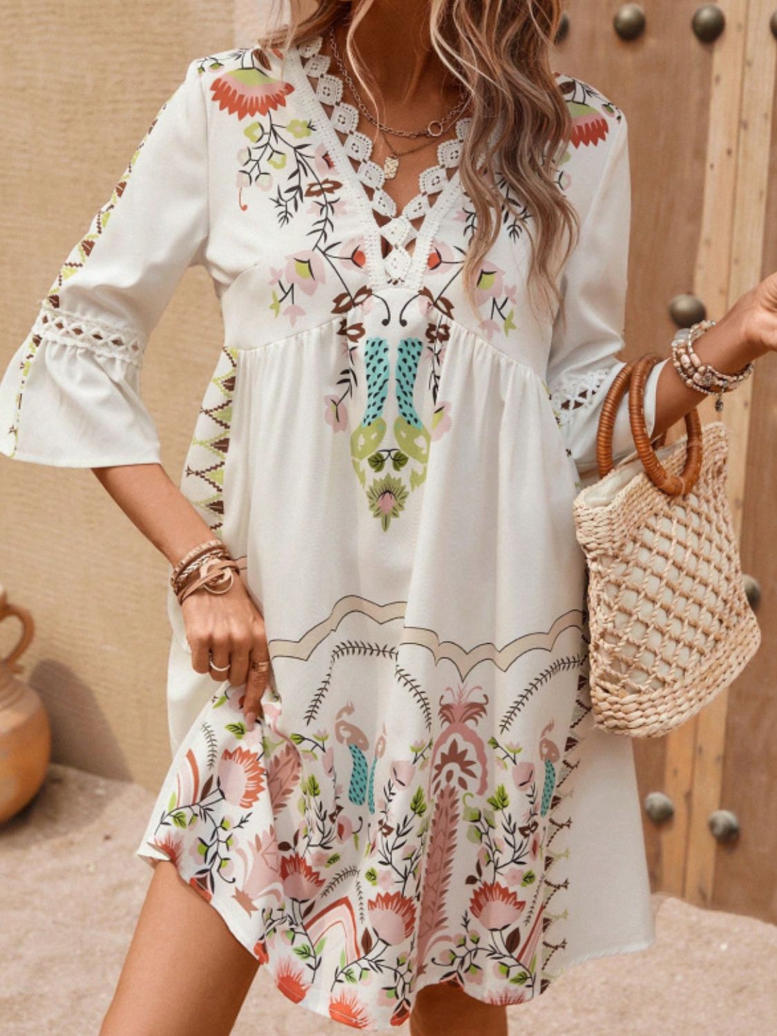 Women's embroidery-look print dress in Apricot