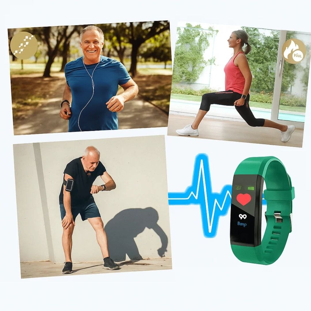 Activity tracker with heart rate monitor, worn during exercise