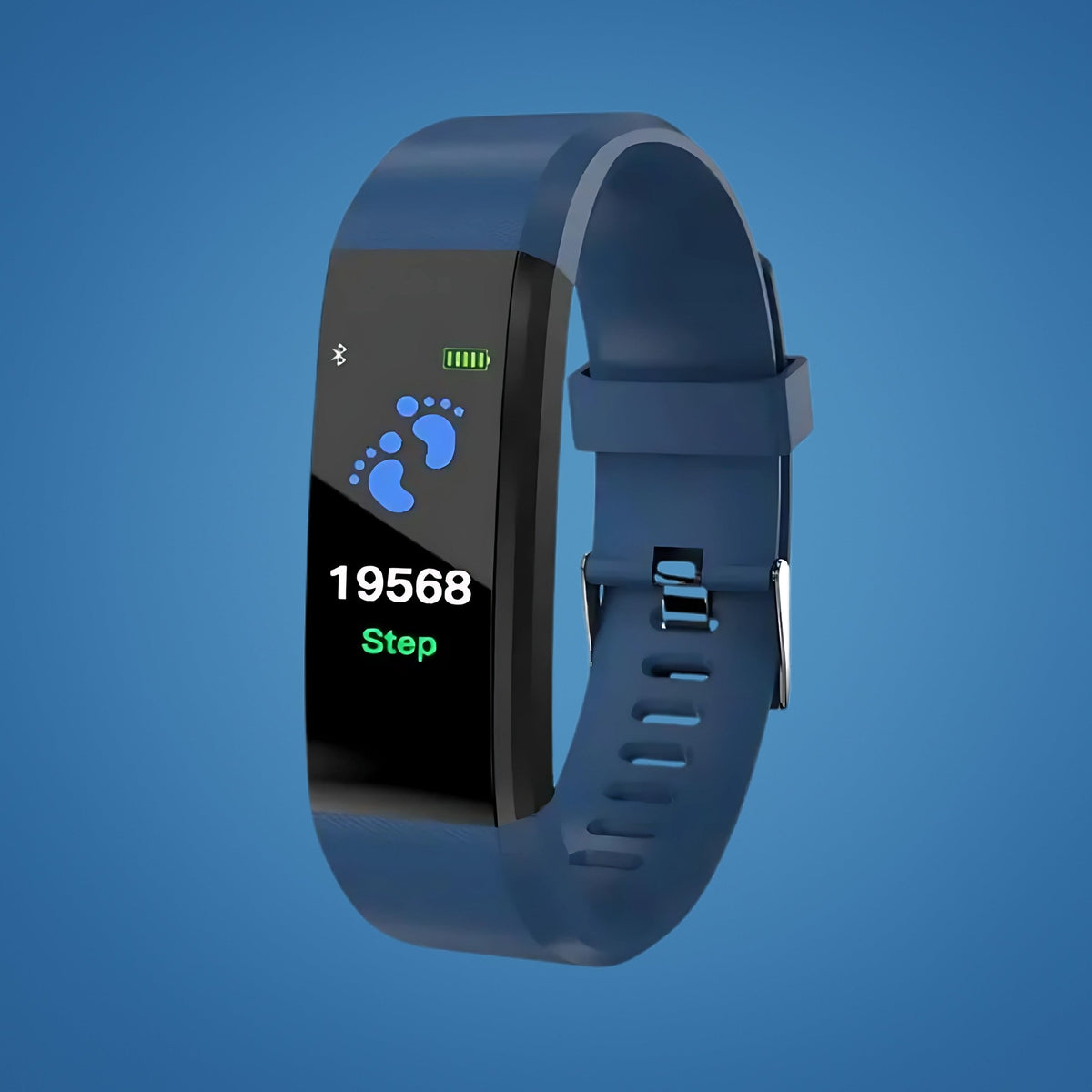 Activity tracker with step counter and blue strap