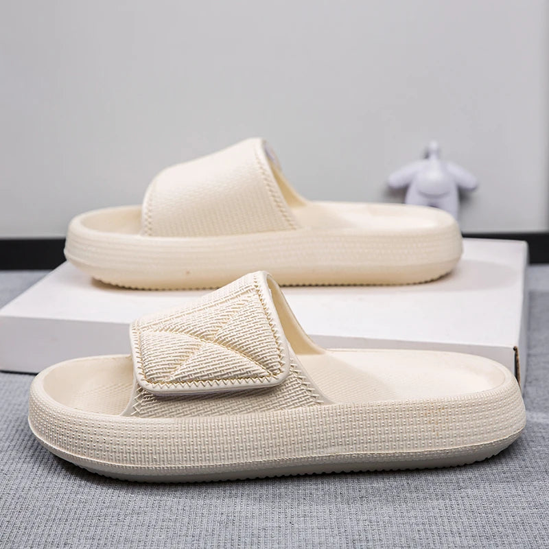 Sliders with a thick EVA sole and a wide hook-and-loop strap - beige